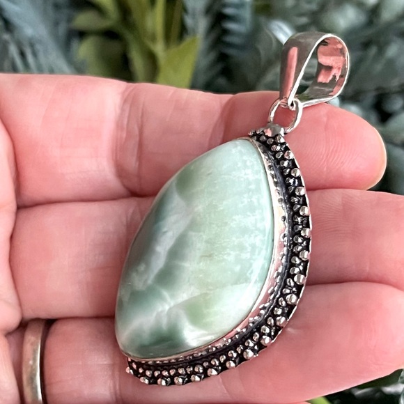 Natural Hemimorphite Larimar Gemstone Sterling Silver Pendant - Picture 8 of 9